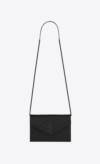 Saint Laurent Envelope Chain Wallet In Black Textured Matelassé Leather ...