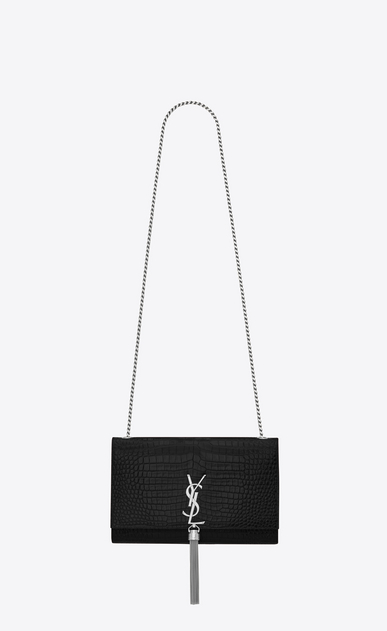 SAINT LAURENT MONOGRAM KATE WITH TASSEL Femme Kate medium avec pompon en cuir brillant embossé crocodile a_V4