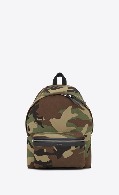 SAINT LAURENT Backpack Man city backpack in khaki cotton gabardine camouflage and black leather a_V4