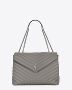 SAINT LAURENT Monogramme Loulou D large loulou chain bag in pearl grey "y" matelassé leather f