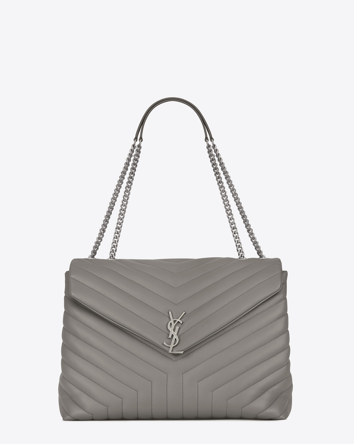 Saint Laurent Large Loulou Chain Bag In Pearl Grey "y" Matelassé