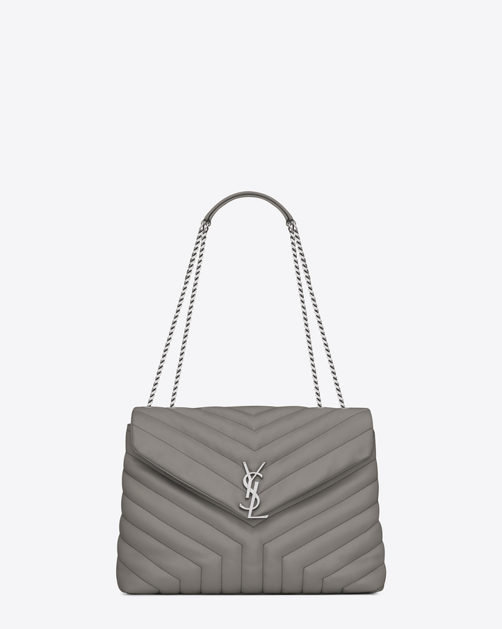 Saint Laurent Medium Loulou Chain Bag In Pearl Grey "y" Matelassé