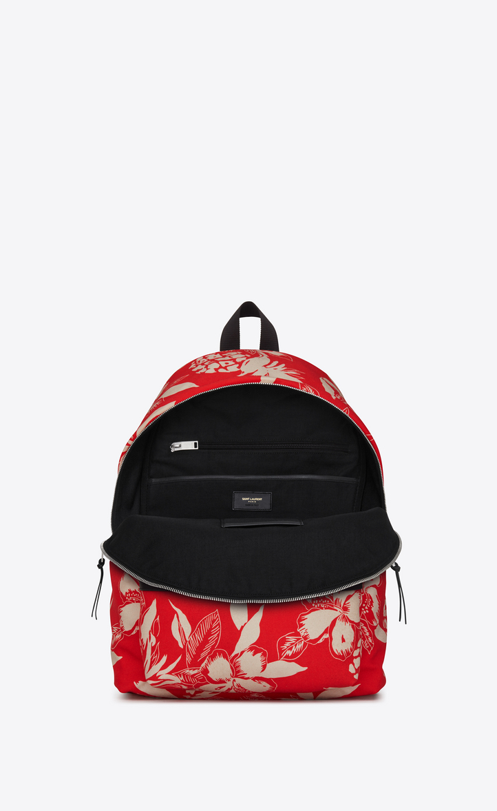 ‎Saint Laurent ‎CITY Backpack In Red And Ivory Hawaiian Hibiscus ...