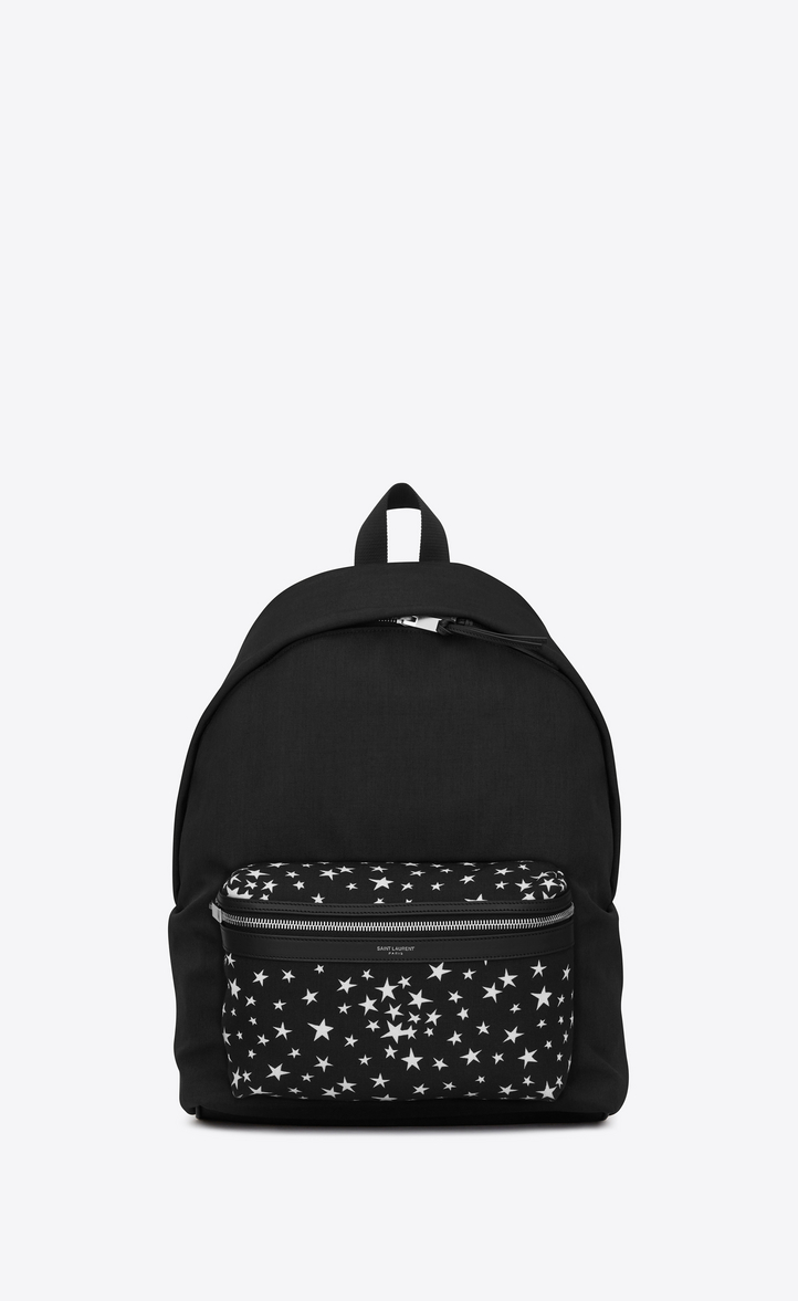Saint Laurent CITY Backpack In Black And White Star Printed Canvas ...