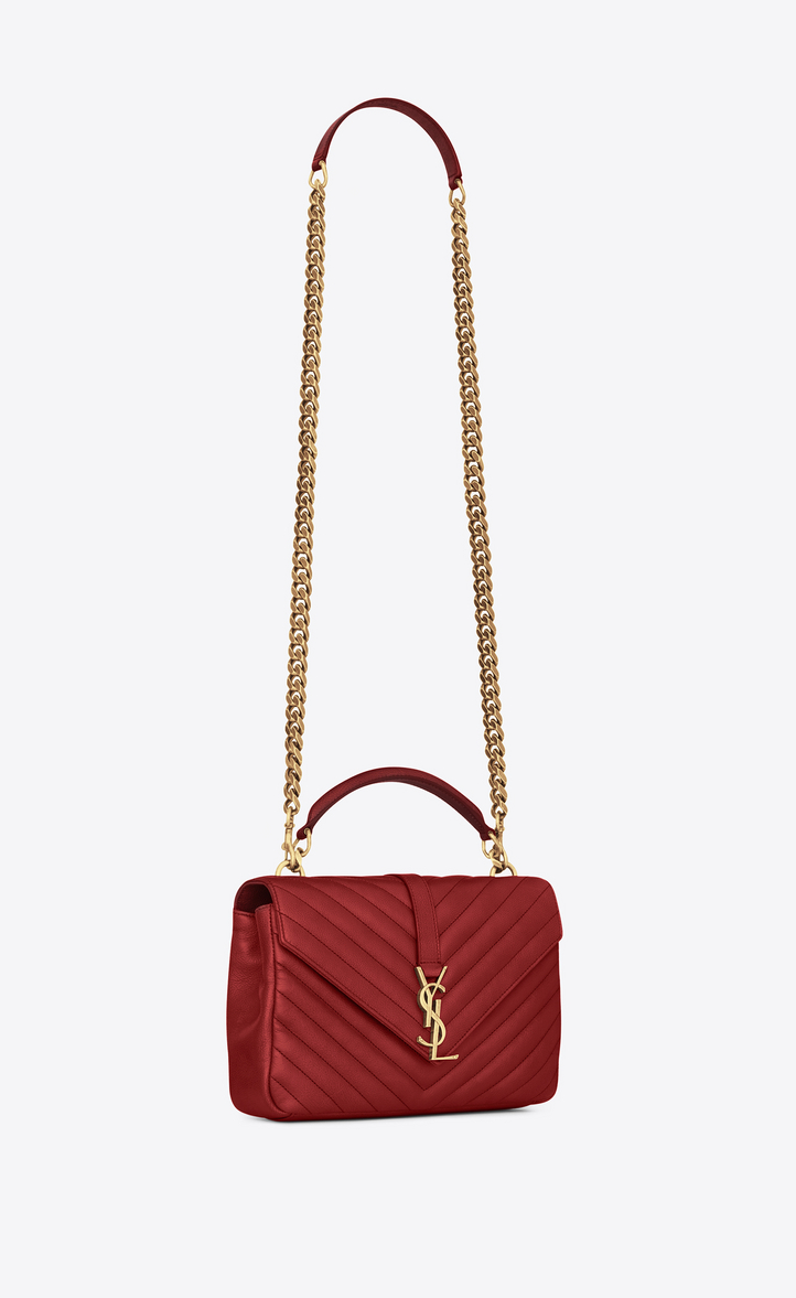 Saint Laurent Medium Collège Bag In Red Matelassé Leather