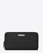 SAINT LAURENT ID SLG U ID Zip Around Wallet in Black crocodile embossed leather f