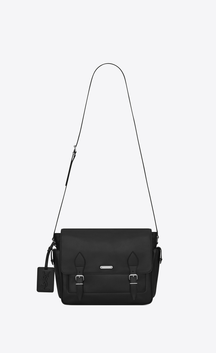 Saint Lau Id Messenger Bag In Black Leather Ysl Id Messenger Bag In Black Leather Front View