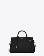 SAINT LAURENT RIVE GAUCHE D kleine cabas rive gauche tasche aus schwarzem leder mit krokodillederprägung f