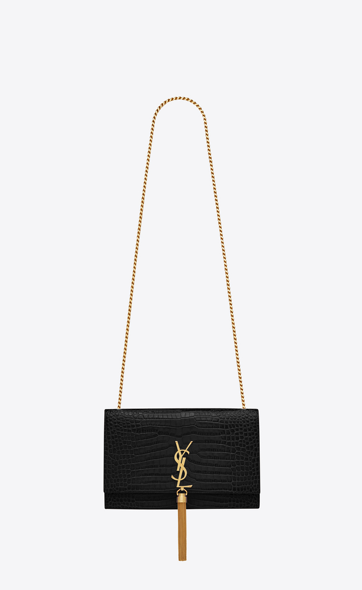 Saint Lau Kate Medium With Tassel In Embossed Crocodile Shiny Kate Medium With Tassel In Embossed Crocodile Shiny Leather Front View