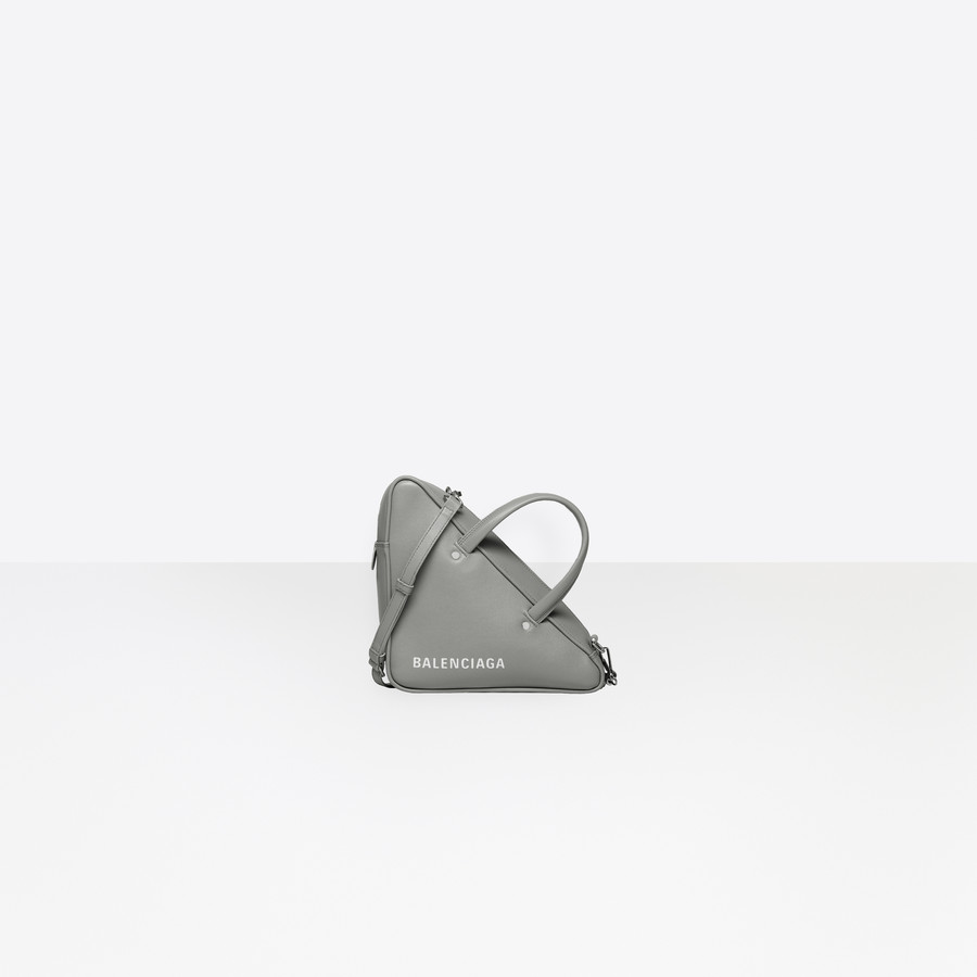 balenciaga black leather triangular grab bag