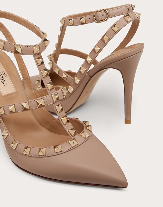 valentino rockstud caged 100 patent ankle strap pump