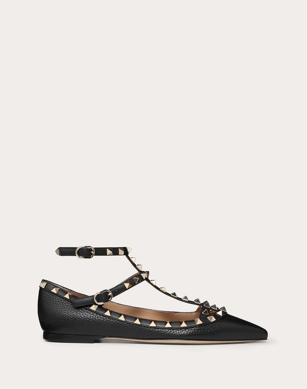 Rockstud Grainy Calfskin Ankle Strap 