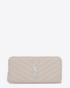 SAINT LAURENT Monogram Matelassé D monogram Zip Around Wallet in Icy White Grain de Poudre Textured Matelassé Leather f
