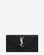 SAINT LAURENT Monogram Matelassé D Large monogram Flap Wallet in Black Grain de Poudre Textured Matelassé Leather f