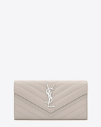 SAINT LAURENT Monogram Matelassé D Großes MONOGRAM SAINT LAURENT Portemonnaie mit Überschlag aus eisweißem MATELASSÉ-LEDER MIT GRAIN DE POUDRE STRUKTUR f