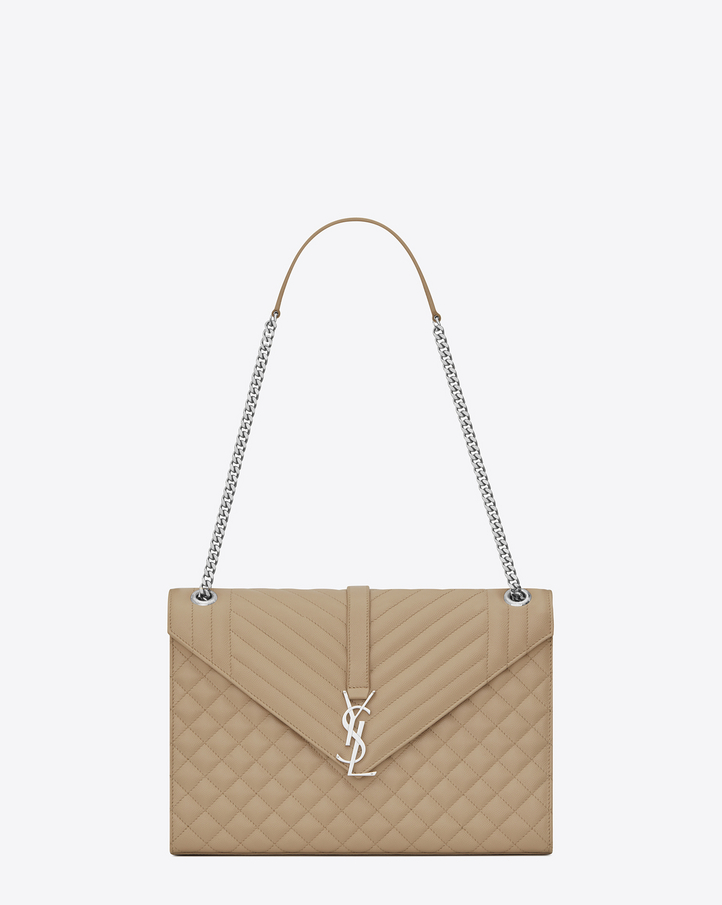 Saint Laurent Large ENVELOPE Chain Bag In Dark Beige Grain De Poudre
