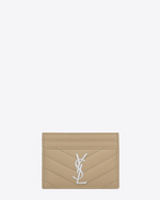SAINT LAURENT Monogram Matelassé D monogram Credit Card Case in Dark Beige Grain de Poudre Textured Matelassé Leather f