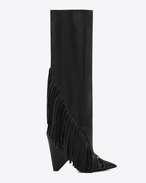 SAINT LAURENT Niki D NIKI 105 Fringed Knee-High Boot in Black Leather f