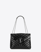 SAINT LAURENT Monogramme Loulou D Medium LOULOU Chain Bag in Black "Y" Matelassé Patent Leather f
