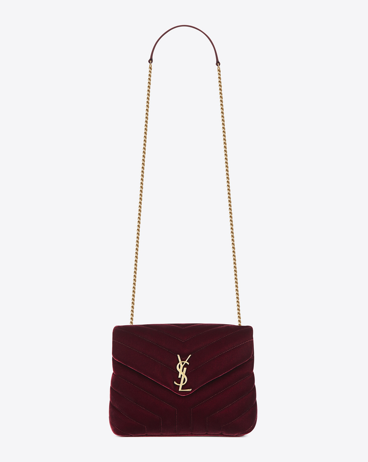 Saint Laurent Small LOULOU Chain Bag In Burgundy "Y" Matelassé Velvet