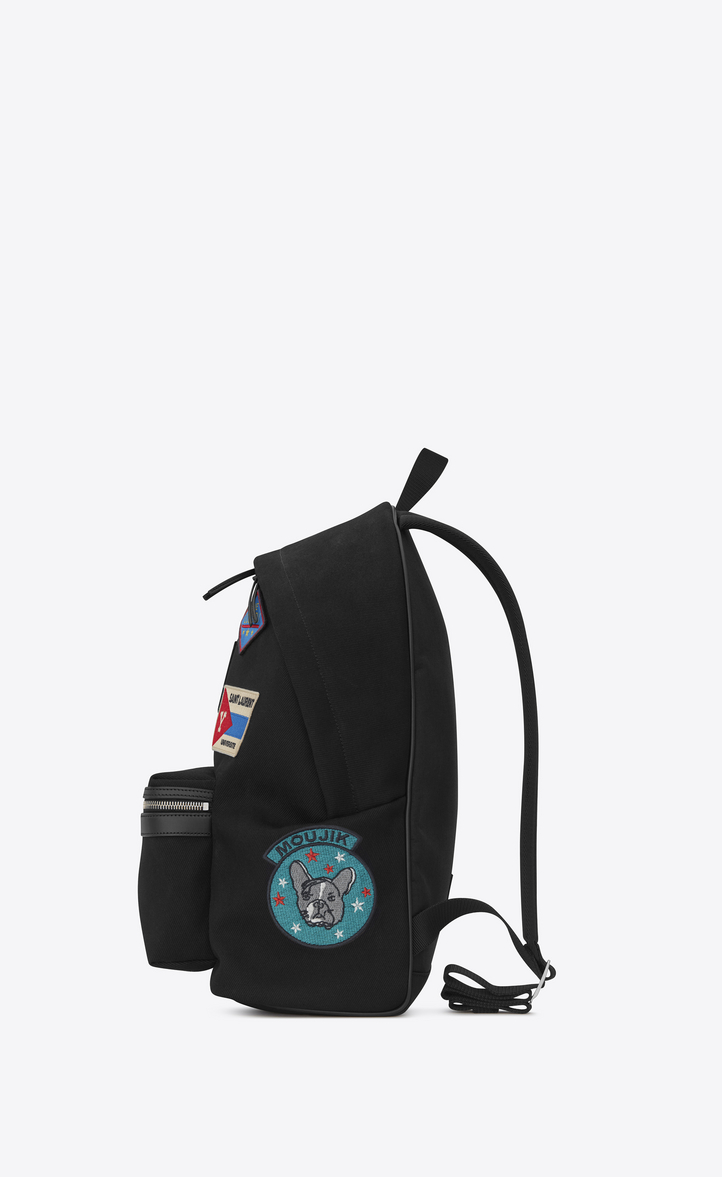 Saint Laurent CITY Backpack With Patches In Black Twill And Leather ...