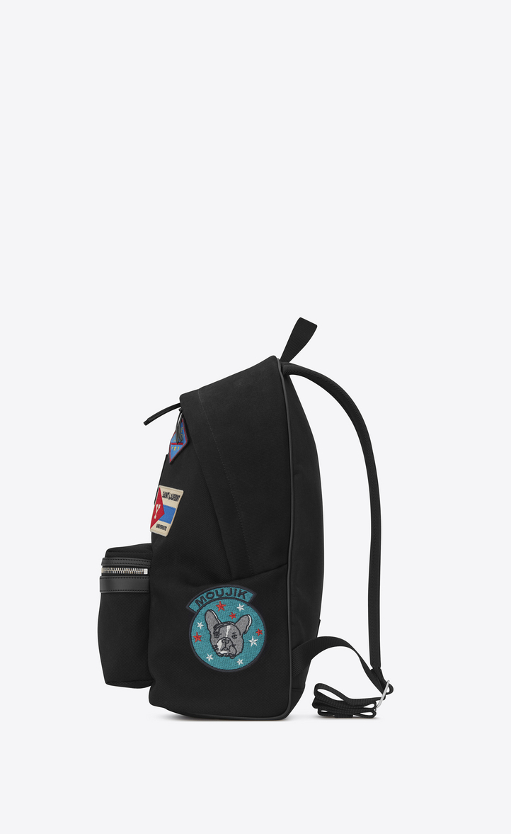 Saint Laurent CITY Backpack With Patches In Black Twill And Leather