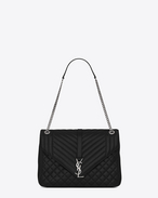 SAINT LAURENT Monogram envelope Bag D large soft envelope monogram saint laurent in black mixed matelassé leather f