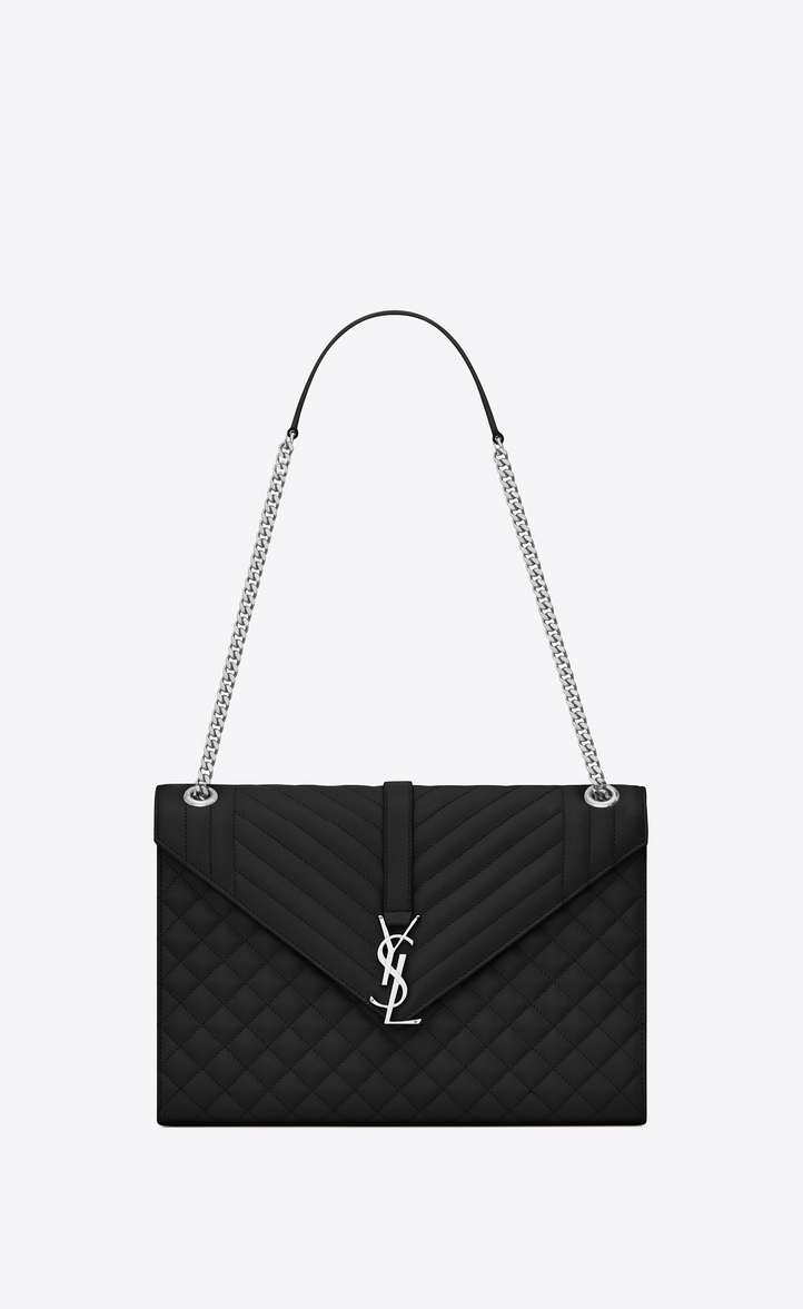 Saint Lau Large Envelope Bag In Black Mixed Textured Leather Monogram Envelope Bag