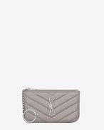 SAINT LAURENT Monogram Matelassé D MONOGRAM key pouch in mouse-gray matelassé leather f