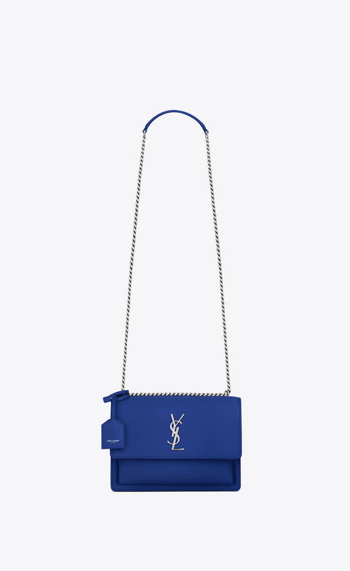 Saint Lau Medium Sunset Bag In Royal Blue Leather Ysl Medium Sunset Bag In Royal Blue Leather Front View
