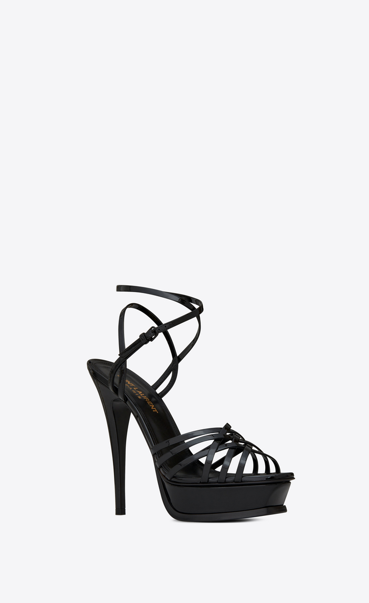 SAINT LAURENT Tribute 105 Multi-Strap Sandals In Black Patent Leather ...