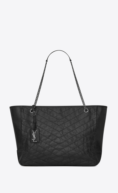 shopping bag niki large in pelle goffrata e trapuntata nera
