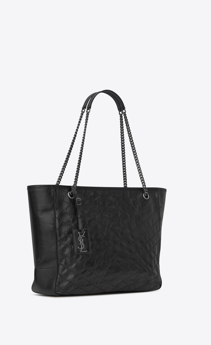 Saint Laurent Large Niki Shopping Bag In Crinkled And Quilted Black ...