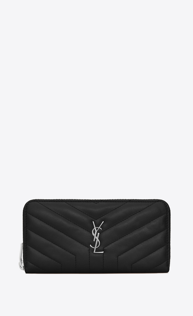 SAINT LAURENT Loulou SLG Woman LOULOU zip around wallet in shiny black leather with "Y" quilting a_V4