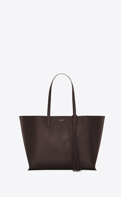 Shoppertasche aus schokoladebraunem Vintage-Leder mit Lochmuster und Quaste