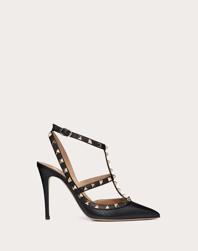 Rockstud Grainy Calfskin Ankle Strap Pump 100 mm for Woman | Valentino ...