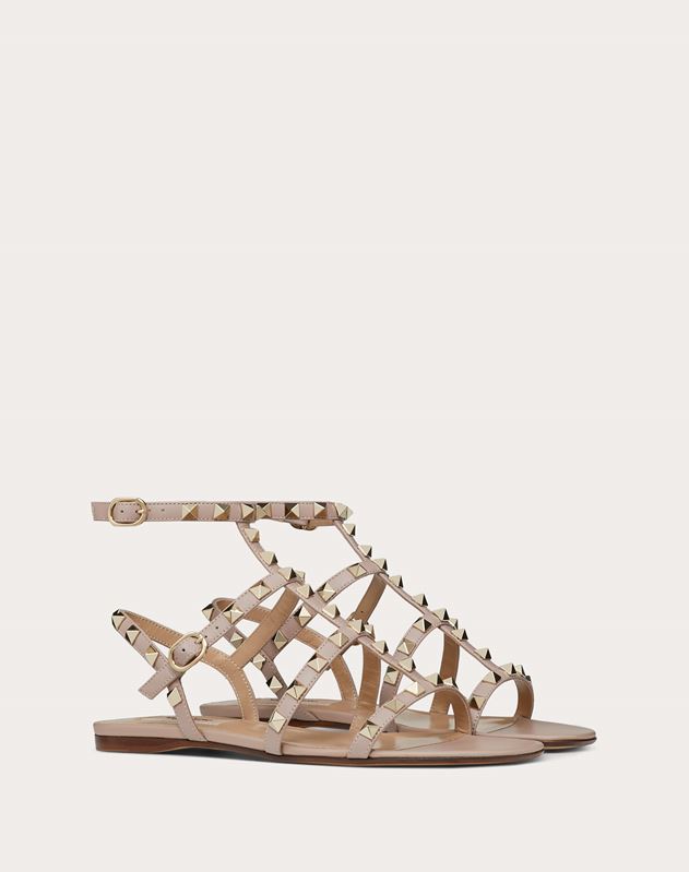 rockstud calfskin ankle strap flat sandal