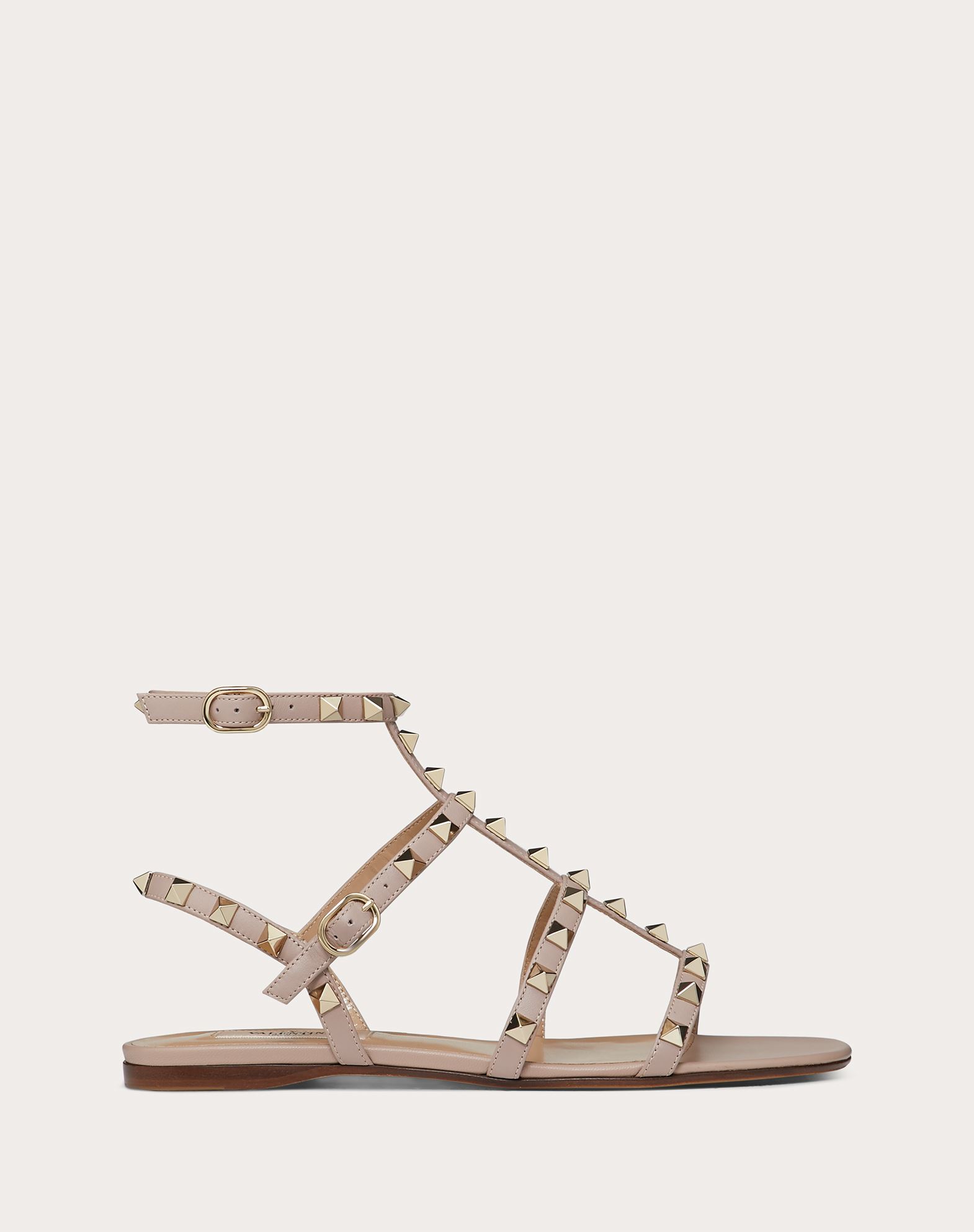 Rockstud Calfskin Ankle Strap Flat Sandal for Woman | Valentino Online ...