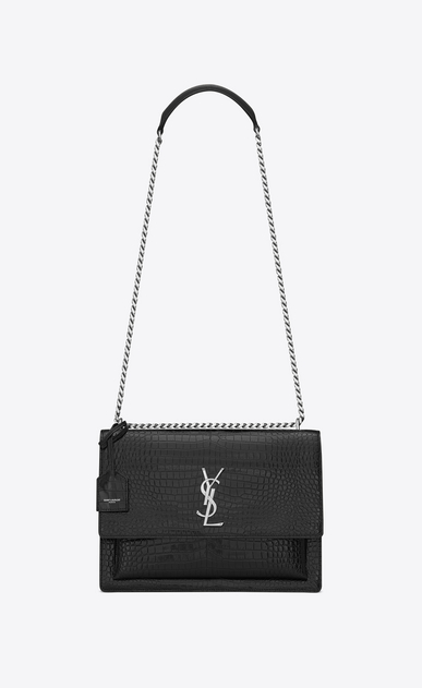 ysl sunset chain wallet in crocodile embossed shiny leather