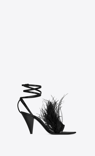 SAINT LAURENT Era Woman ERA 110 sandals with ostrich feathers in black patent leather a_V4