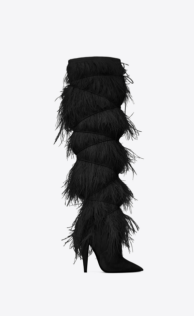 SAINT LAURENT Yeti Woman YETI 110 boots with ostrich feathers in black velvet a_V4