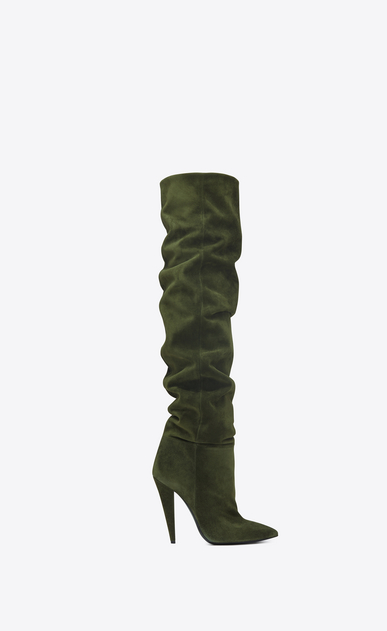 SAINT LAURENT Era Woman ERA 110 boots in military green suede a_V4