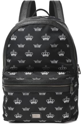 DOLCE & GABBANA WOMAN TEXTURED LEATHER-TRIMMED PRINTED SHELL BACKPACK BLACK,AU 14693524283474793