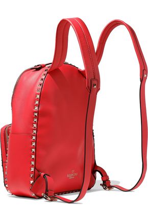 Valentino Garavani Rockstud Leather Backpack In Papaya