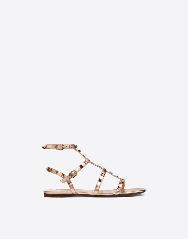 Metallic Cage Rockstud Flat Sandal for Woman | Valentino Online Boutique
