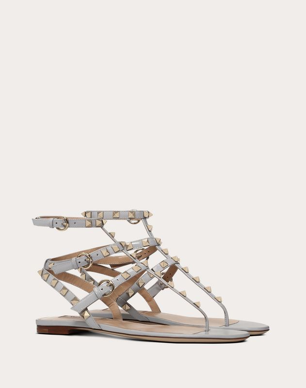 Patent Rockstud Flat Sandal for Woman | Valentino Online Boutique