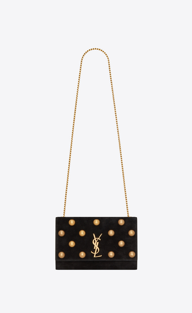 SAINT LAURENT MONOGRAM KATE Woman Medium Kate chain bag in black suede with bronze studs a_V4