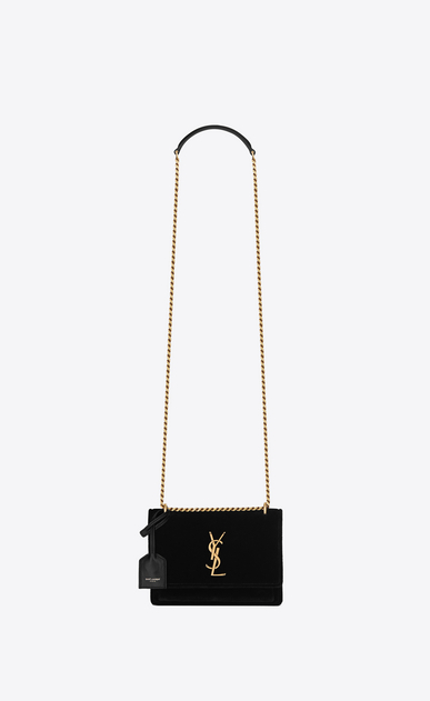 SAINT LAURENT Sunset Femme Petit sac SUNSET en velours noir a_V4