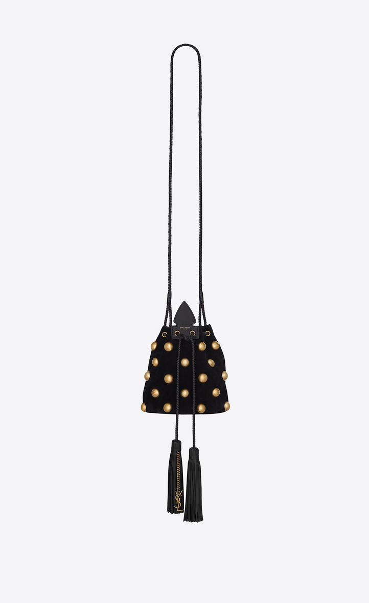 Saint Lau Anja Small Bucket Bag In Suede And Studs Ysl Anja Small Bucket Bag In Suede And Studs Front View