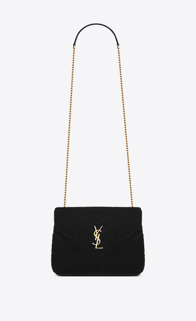 SAINT LAURENT Monogramme Loulou Damen Kleine Loulou Chain Bag aus schwarzem Samt mit Y-Steppnähten a_V4